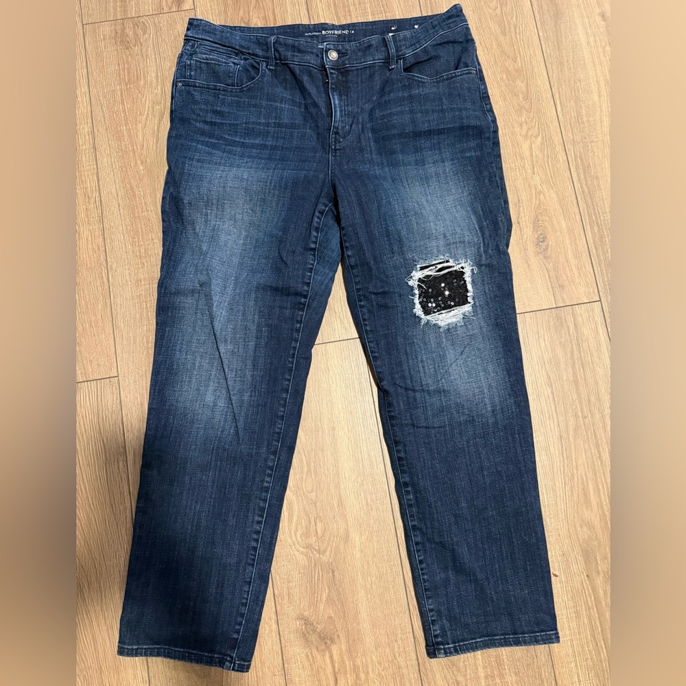 Chico's Dark Blue Distressed Boyfriend Jeans